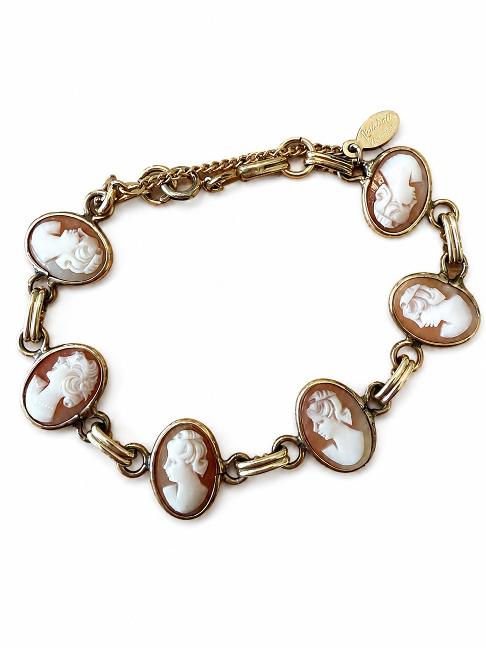 Vintage Russel 1/20 12kt Gold Filled Shell 6 Cameo 7.5” Bracelet SIGNED